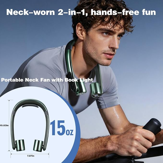 VAVOFO Portable Neck Fan with Book Light, Hands Free Wearable Cooling Fan | 6000mAh Rechargeable, 3 Speeds, 250° Adjustable, Ideal Gift for Reading, Travel, Office, Hiking, Fishing & Sports