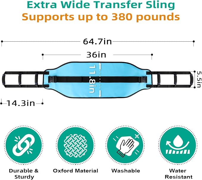 Transfer Sling, Gait Belt Transfer Belt with Padded Handles for Patient Lift Assist & Mobility Standing - Safely Move Elderly and Disabled from Bed and Wheelchair