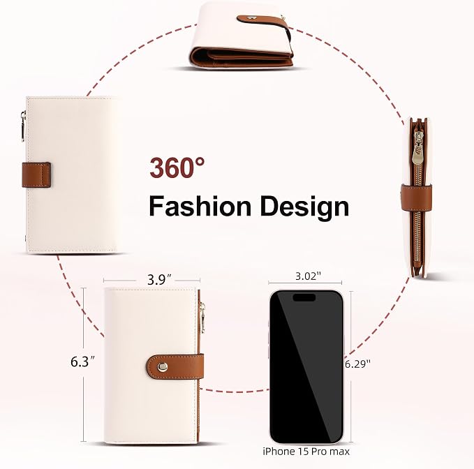 yiijay Women's Wallets RFID Blocking Leather Trifold Clutch Wallet Credit Card Holder Ladies Travel Wallet Purse with Passport/Pen Holder