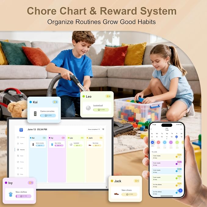 10.1 inch Digital Calendar & Chore Chart,Smart Touchscreen Interactive Display for Family Schedules, Wall & Desk Mountable, Digital Photo Frame Functon, Great for Organizing Your 2026 Calendar