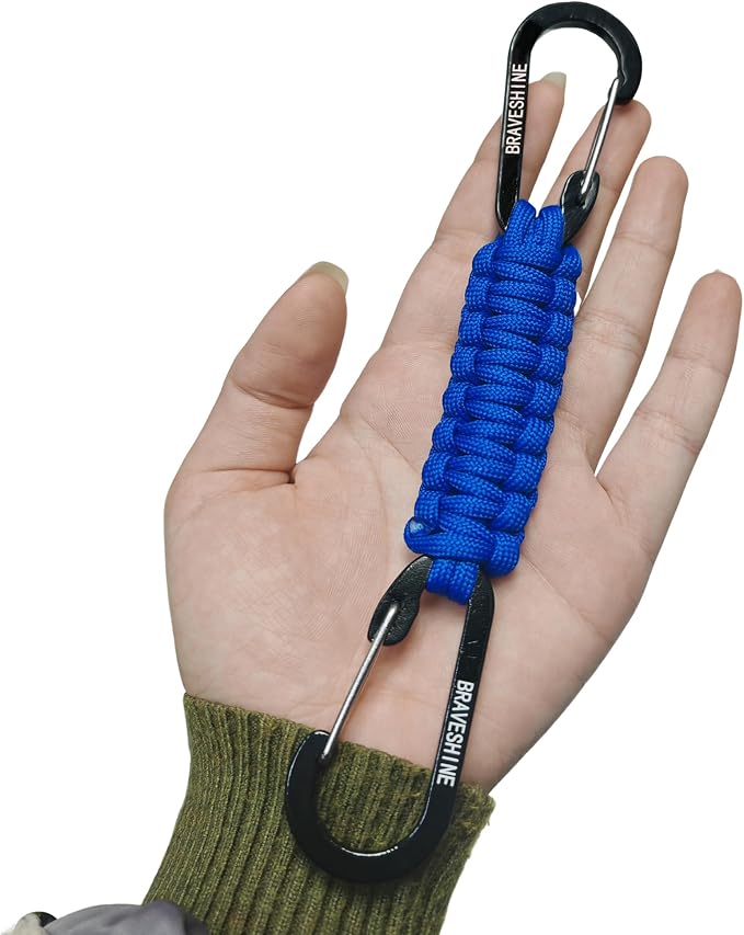 BRAVESHINE Paracord Keychain Carabiner Clip | D Ring Hanger Lanyard Hook | 7.3inch Long | for Stroller, Water Bottle, Key, Backpacks, Men, Women, Luggage, Car Seat Headrest, Fence, Bag Charms