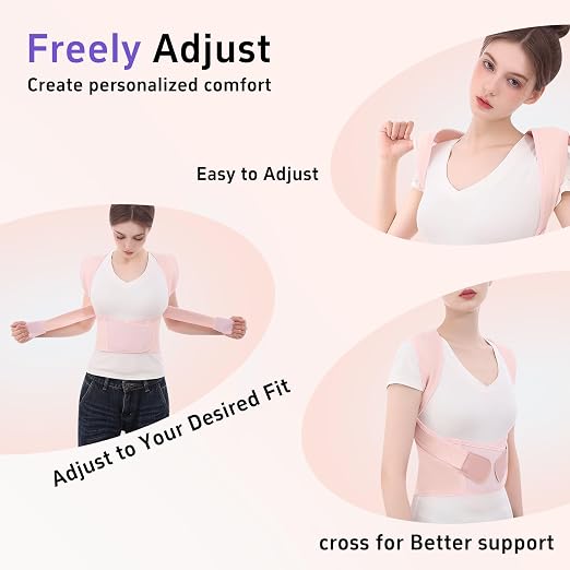 Posture Corrector for Women and Men Back Brace Upper Back Support Adjustable Breathable Shoulder Straightener Hunchback Correction Clavicle Back Pain Relief Comfortable Daily Wear Pink Large