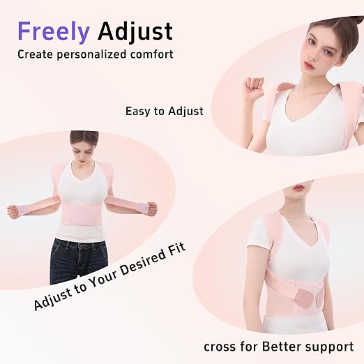 Posture Corrector for Women and Men Back Brace Upper Back Support Adjustable Breathable Shoulder Straightener Hunchback Correction Clavicle Back Pain Relief Comfortable Daily Wear Pink XX-Large