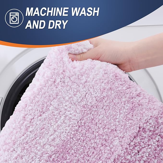 OLANLY Bathroom Rug Set 2 Piece, Soft Absorbent Microfiber Bath Mats and U-Shaped Contour Toilet Rug, Non-Slip, Machine Wash Dry, Plush Shaggy Bath Mats for Bathroom (24"x16"+U24 x20, Pinkish-Purple)