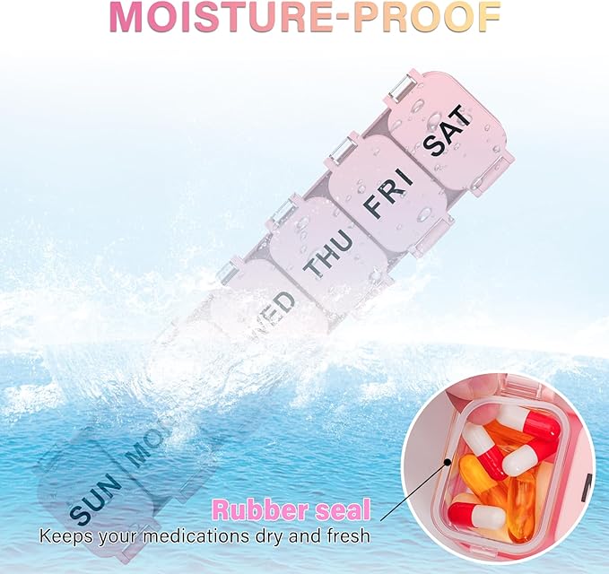 Extra Large Weekly Pill Organizer 7 Day - Portable Daily Pill Box with 7 Detachable Compartments, Vitamin Holder and Medicine Organizer for Supplements, Home and Travel, Pink