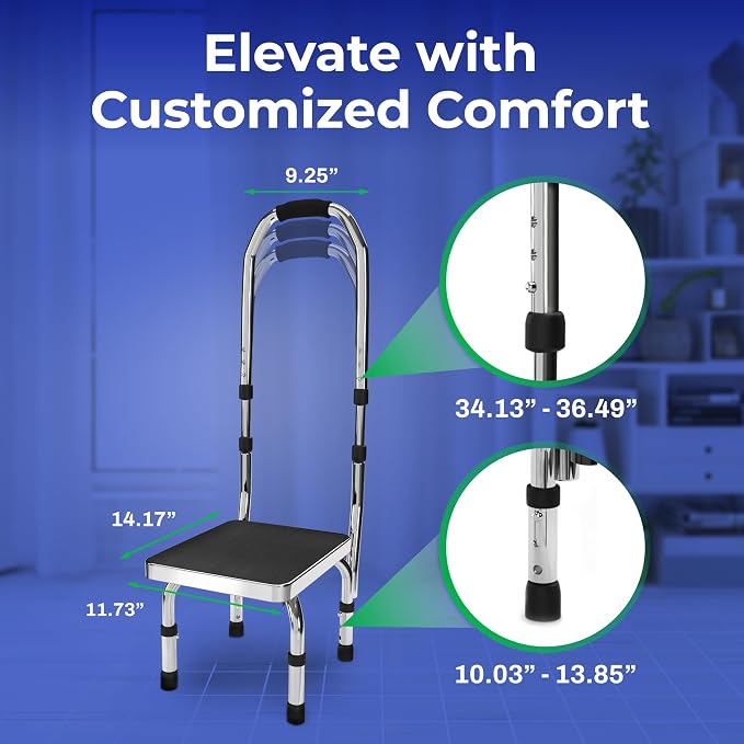 Step Stool with Handle for Elderly (300 lbs. Capacity), Adjustable Step Stools for Adults with Handrail, Non-Slip Heavy Duty Height Adjustable and Steel Frame Platform for high beds
