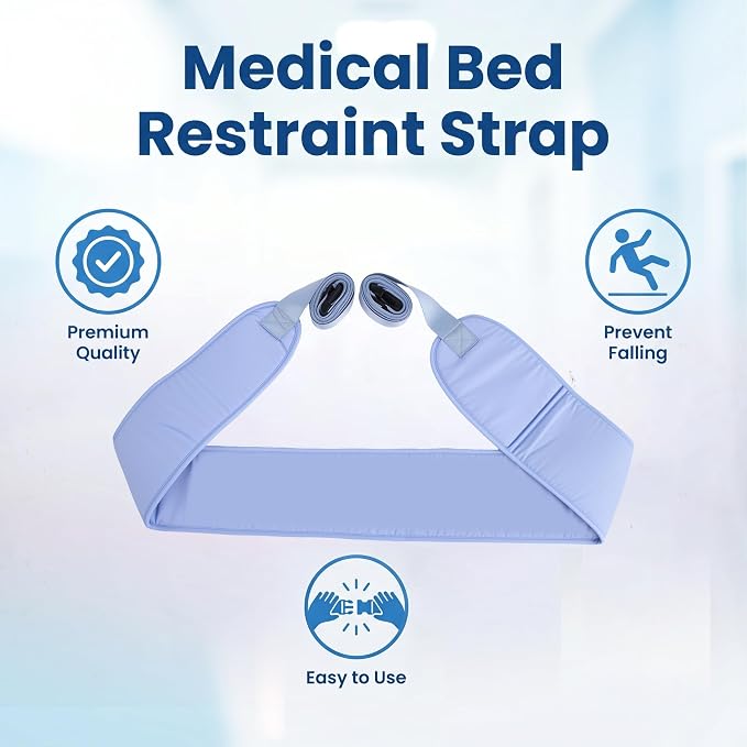 Medical Bed Restraint Strap for Elderly, Anti-Fall Waist Belt for Elderly, Adjustable Wheelchair Seat Safety Belt,Medical Bed Safety Assist, Aqua Blue