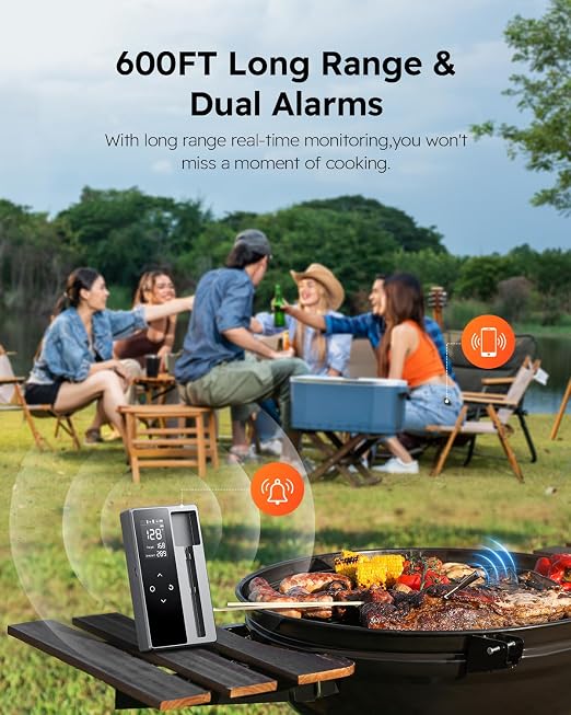Wireless Meat Thermometer Digital, Smart Bluetooth Instant Read, Grey | Cooking, Grilling, BBQ, Air Fryer, Smoker, Candy, Kitchen Gadgets, BBQ Essentials