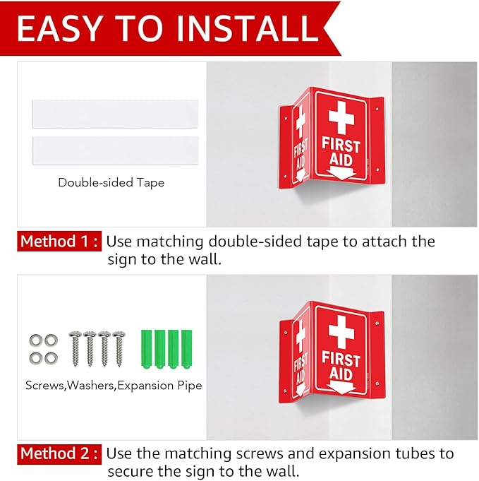 GicnKeuz First Aid Sign, 8" x 6" First Aid with Cross Symbol, Two-Sided Acrylic V-Sign for Business or Office or Wall Décor, Including Screws, Easy to Install (4 Pack)