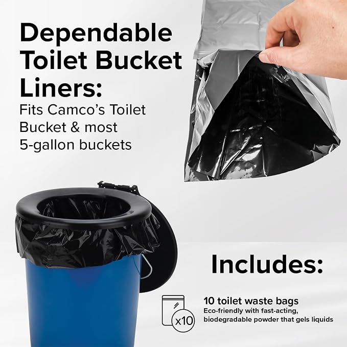 Camco Toilet Waste Bags - Features a Biodegradable Powder & Leak Proof Double Bag Design - Great for Camping, RVing, Hiking, or Boating - 10-Pack (41548)
