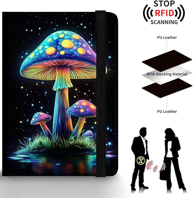 Passport Holder Wallet Cover Case,RFID Blocking Passport Cover,Large Capacity Travel Wallet with Multi Card Slots (Luminous Mushroom)