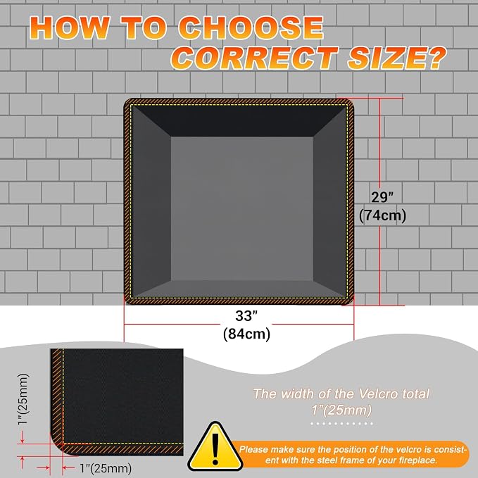 Fireplace Cover, Draft Stopper for Brick Fireplace, Fireplace Flue Blocker, Indoor Fireplace Blanket for Heat Loss, Winter and Summer, Black, 33x29 Inches