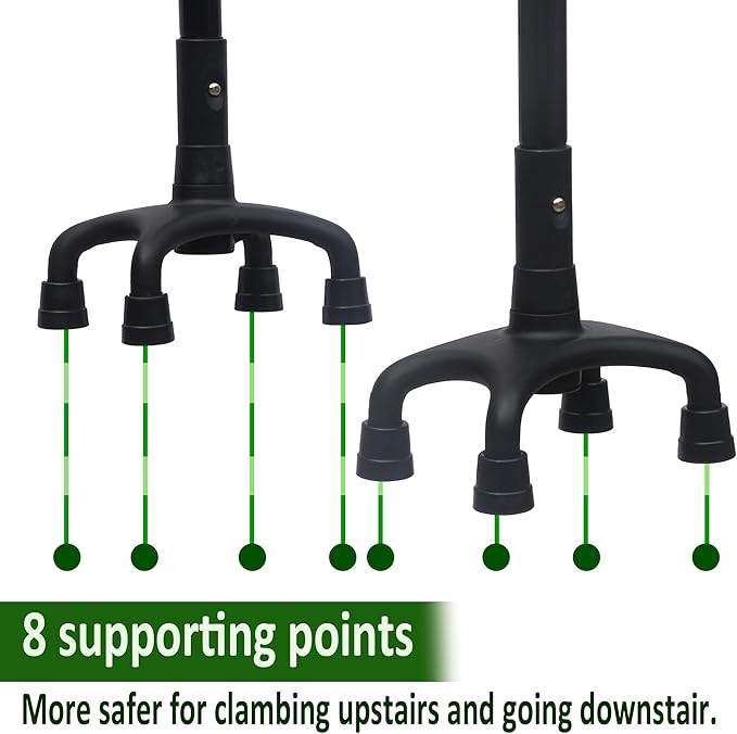 Height & Width Adjustable Stair Assist Cane -12-Level Adjustable Height,Portable Lightweight, Eight Anti-Slip Bases, Stair Helper for Up&Down -Mobility Aid for Elderly,Post-Surgery,Sore HIPS&Knees