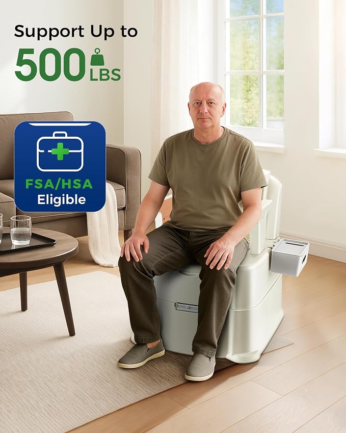 Bedside Commode, 500lbs Heavy Duty & Upgraded Commode Toilet Potty Chair, Portable Camping Toilet, Detachable Armrests, Automatic LED Light, 2-Level Height, 3 Rolls of Commode Liners 【Green】