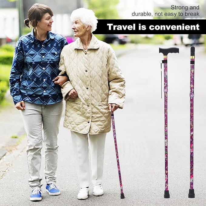 PARLORA Walking Cane for Women and Men, Collapsible, Lightweight, Sleek, Foldable Folding Cane | Walking Sticks for Seniors & Adults with Comfortable T-Handle