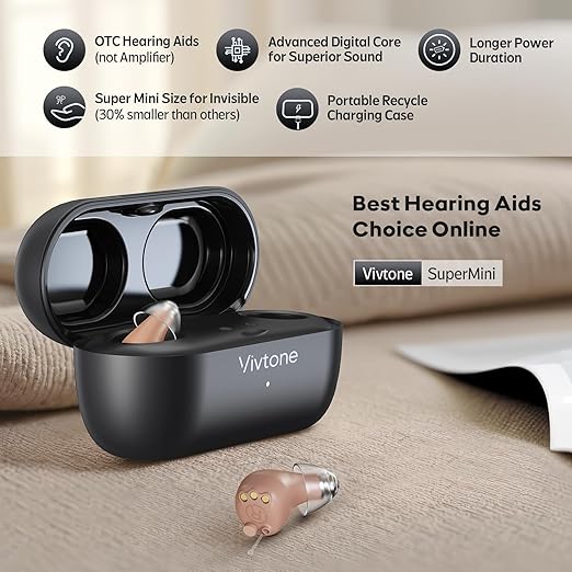 Supermini Hearing Aids (Not Amplifiers), Rechargeable Digital Hearing Devices with 16-Channel Sound Processing for Superior Sound Quality, Over-The-Counter, Auto-On/Off, Pair