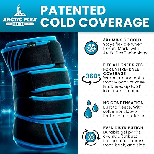 Vive Knee Ice Pack Wrap - Cold/Hot Gel Compression Brace for Pain Relief | Strap for Arthritis Pain, Tendonitis, ACL, Athletic Injury, Osteoarthritis, Women, Men, Running, Meniscus, Patella, & Surgery