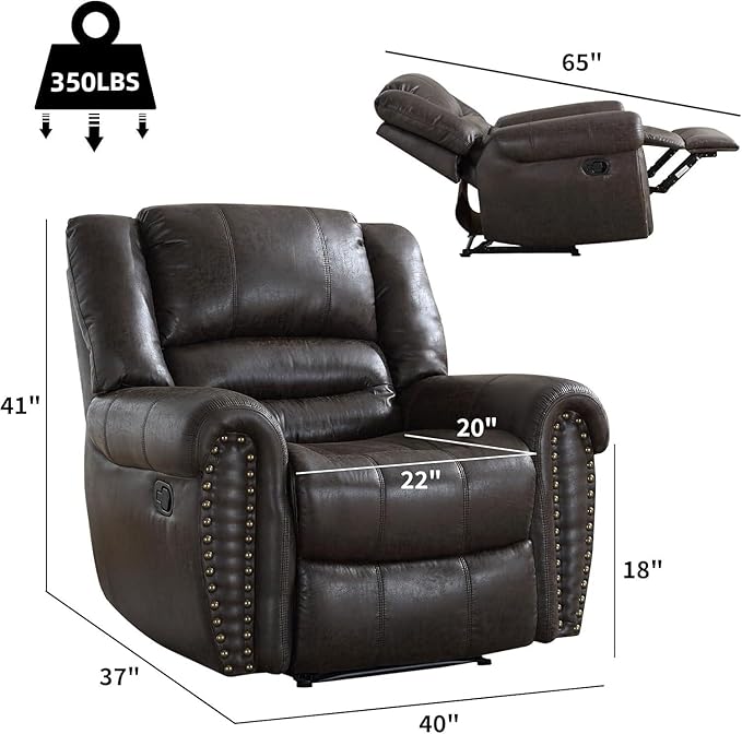 Leather Recliner Chair, Classic and Traditional Manual Recliner Chair with Comfortable Arms and Back Single Sofa for Living Room, Dark Grey