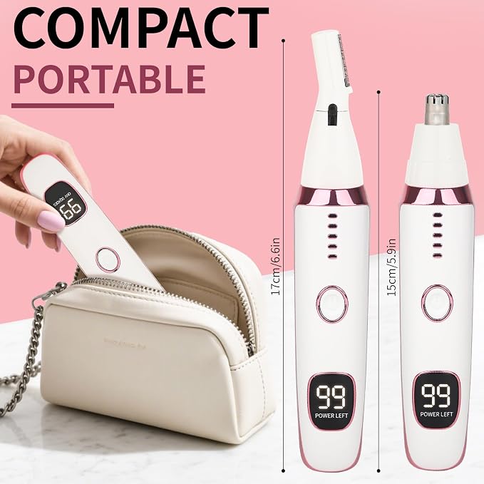 Nose and Ear Hair Trimmer for Women Men,2 in 1 LED Display Eyebrow Hair Trimmer with USB Rechargeable,2026 Portble Waterproof Facial Hair Removal with Dual-Edge Blades for Travel