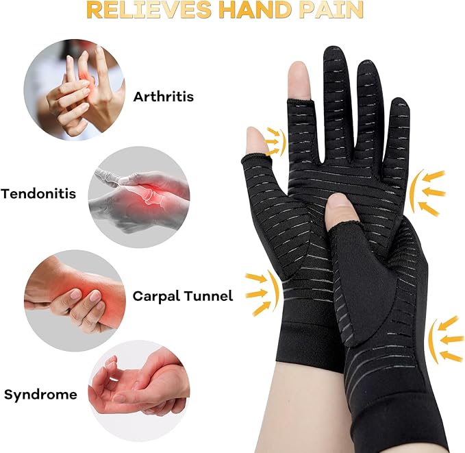 Copper Compression Gloves for Carpal Tunnel Relief, Arthritis Pain Relief Gloves for Women and Men