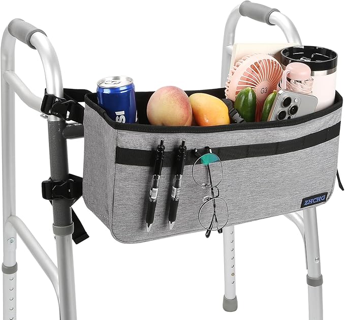 ZHCHG Walker Basket for Seniors, Walker Accessories Bag for Folding Walker | Large Capacity & Never Tipping Over, Best Gift- (Not Fit Rollator Walkers) -Gray