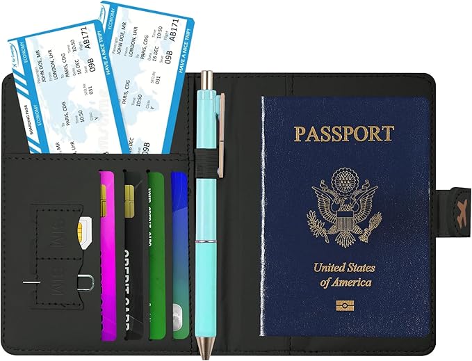 Passport Holder, Cute Travel Wallet Cover with RFID Blocking,flower | PU leather travel wallet with magnetic closure, card slots, pen loop, and easy access for passports and essentials.