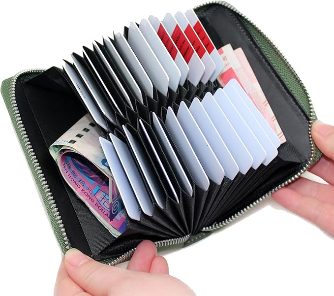 RFID Blocking 24 Slot Credit Card Holder Wallet Real Leather Multi Card Organizer Wallet with Zipper