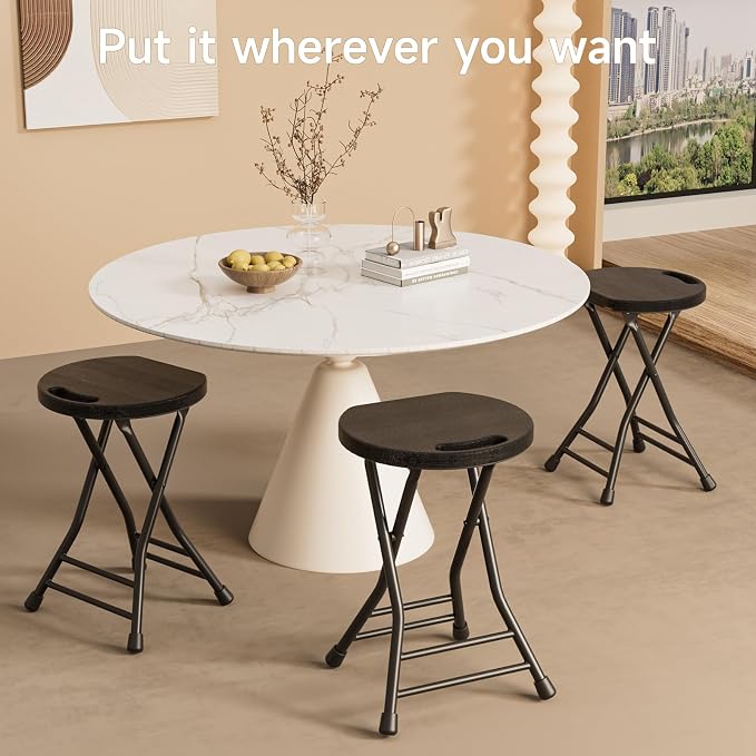 LEDLAY18 Inch Folding Stool with Handle - 500LBS Capacity Portable Foldable Stool with Non-Slip Feet, Heavy-Duty Steel & Plastic Collapsible Stool for Indoor Outdoor Use, Black