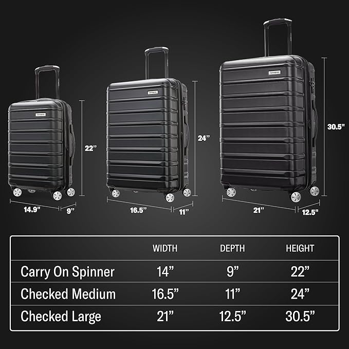 Samsonite Omni 2 Hardside 3 Piece Set - Includes Global Carry-On, Medium, & Large Checked Suitcases - 360° Dual Spinner Wheels - Integrated TSA Lock & Expansion - Amazon Exclusive - Midnight Black