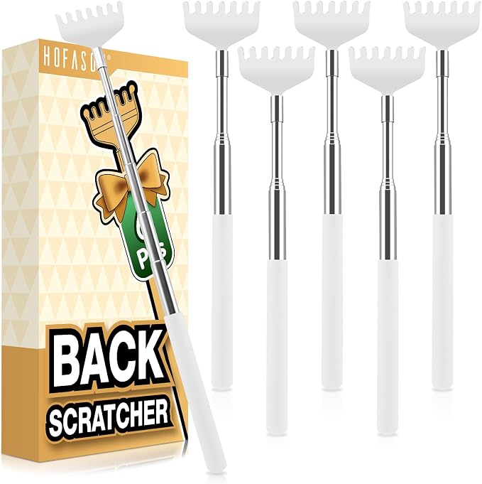 HOFASON Back Scratcher 6 Pack, Stocking Stuffers for Men Adults Women Teens | Christmas Small Bulk Gifts for Men Women Teens, White Elephant Gag Birthday Gifts, Party Favors Prizes for Adults (White)