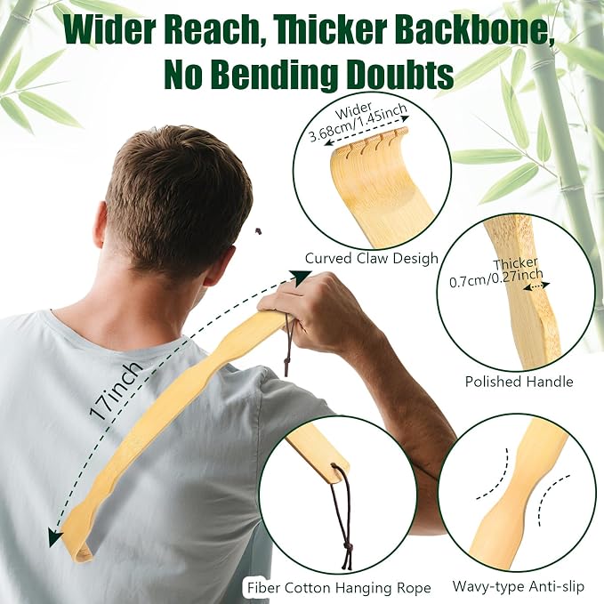 3 PCS Back Scratcher,17" Bamboo Wooden Back Scratchers | Strong Sturdy Self-Massager for Scratching Itches,Best Gift for Father's Day Pregnant Women&People Who Need Longer Hands