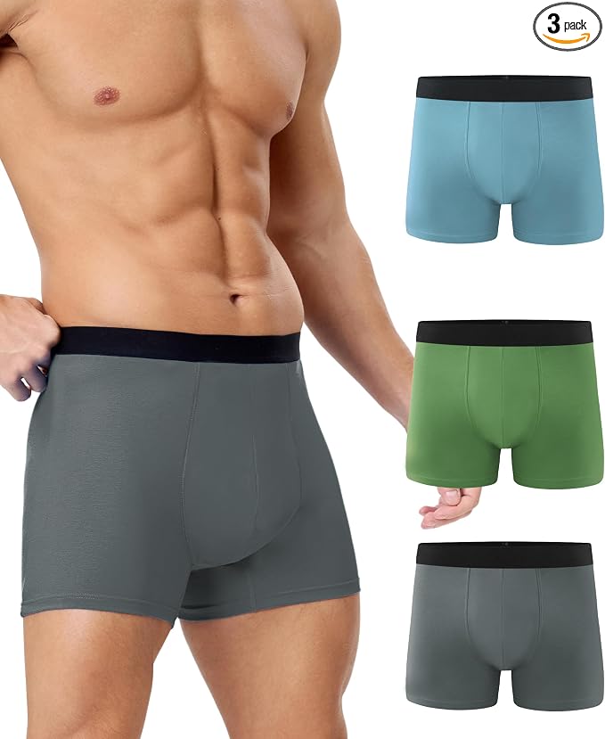 YESWEL Men's Incontinence Underwear, Leak Proof Washable Reusable Cotton Boxer Brief, Heavy Flow Bladder Leak 3 Pack (Multicolor02, Large)