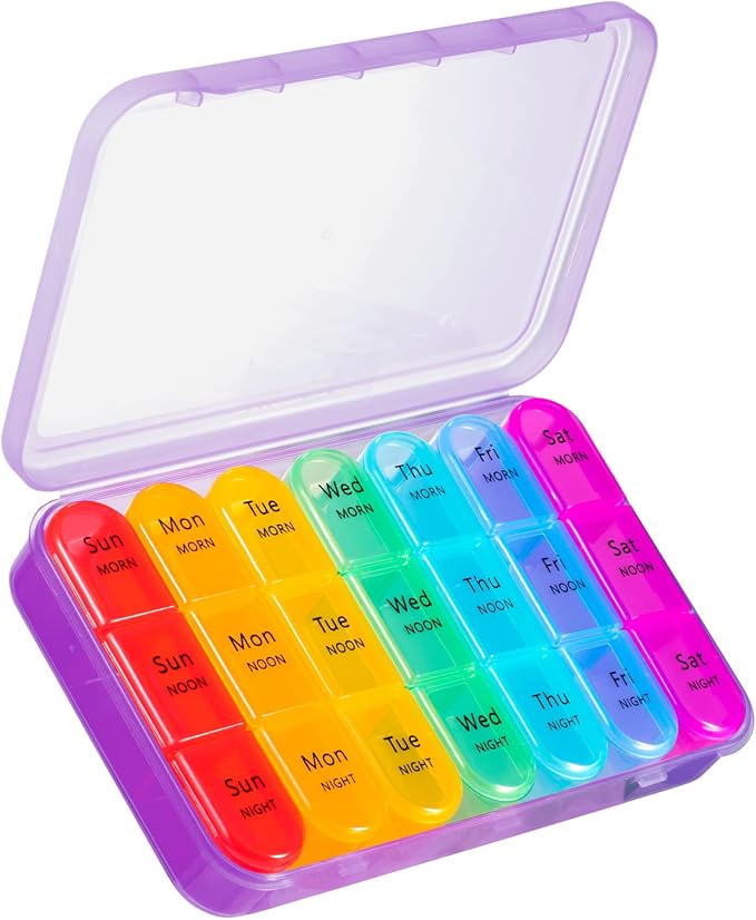 ASprink Pill Organizer 3 Times a Day, Large Pill Case with 21 Compartment Travel Pill Organizer, to Hold Vitamins, Medicine