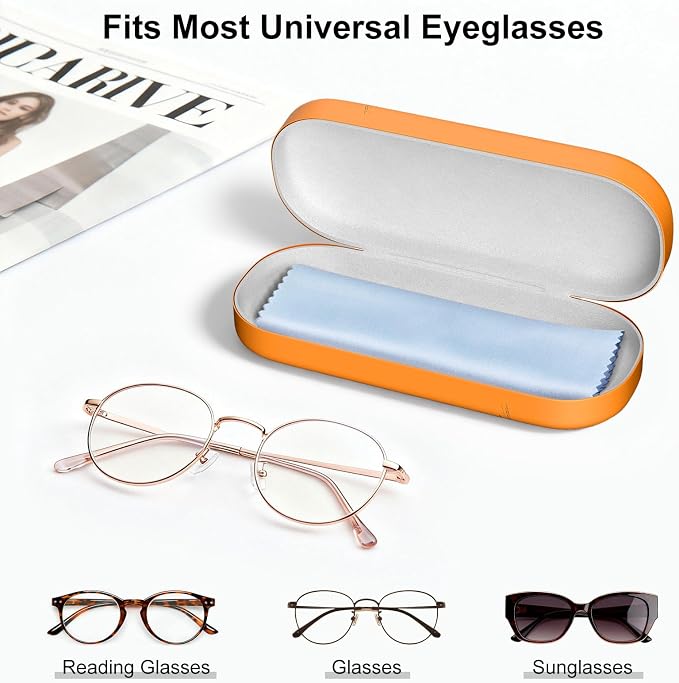 Hard Shell Leather Sunglasses Case,Classic Fashionable Cute Large Glasses Case for Women Men,Sunglass Eyeglasses