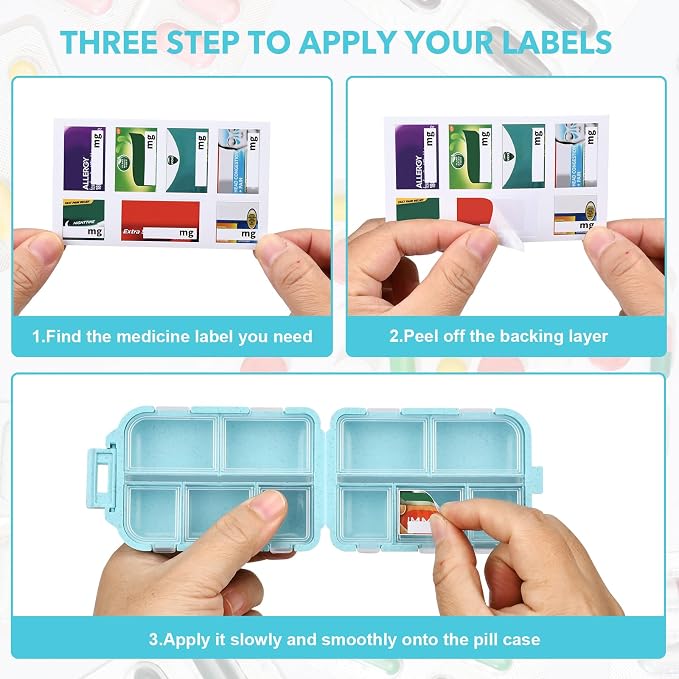 Blue 189-Label Pill Organizer - Travel Medicine Case with Compact Pill Box & Labels (1 Pack)
