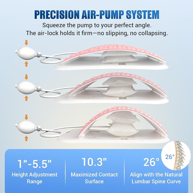 Back Stretcher for Lower Back Pain Relief, Adjustable Lumbar Support Board with Acupressure Points, Back Stretcher Board for Scoliosis, Spine Decompression Support(Pink)