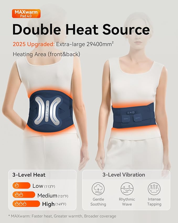 Cordless Heating Pad with Massager for Back Pain Relief: MAXwarm® 4.0, Portable Heated Back Brace with Lumbar Support for Sciatica, Large 8000mAh Battery, Christmas Gift for Women Men 65"