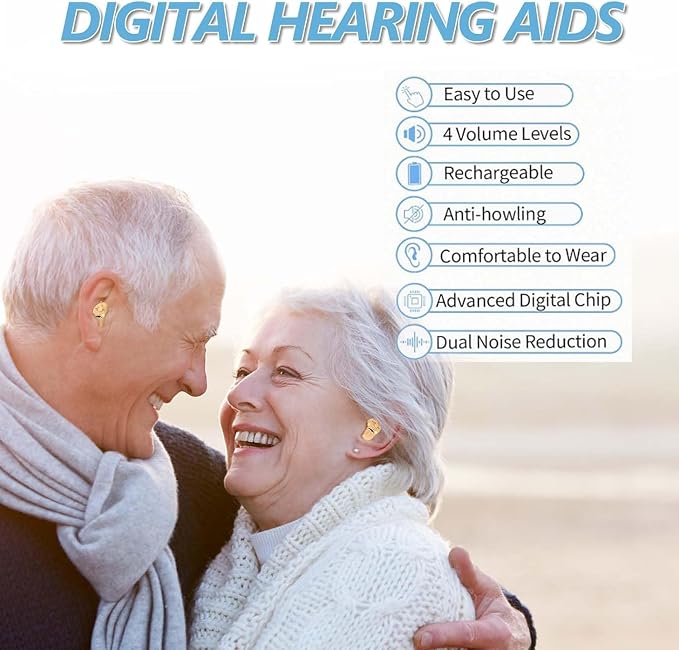 Hearing Aids, Wireless Rechargeable Hearing Amplifier, OTC Hearing Aids with Magnetic Charging Case, 2 Channel Digital in Ear Noise Cancelling Hearing Devices for Seniors