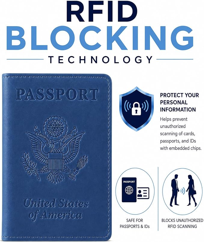 Ciana Passport Holder for Travel, RFID Passport Wallet, Leather Passport Cover & Card Holder for Men & Women, Slim Travel Wallet, Passport Case (Light Blue)