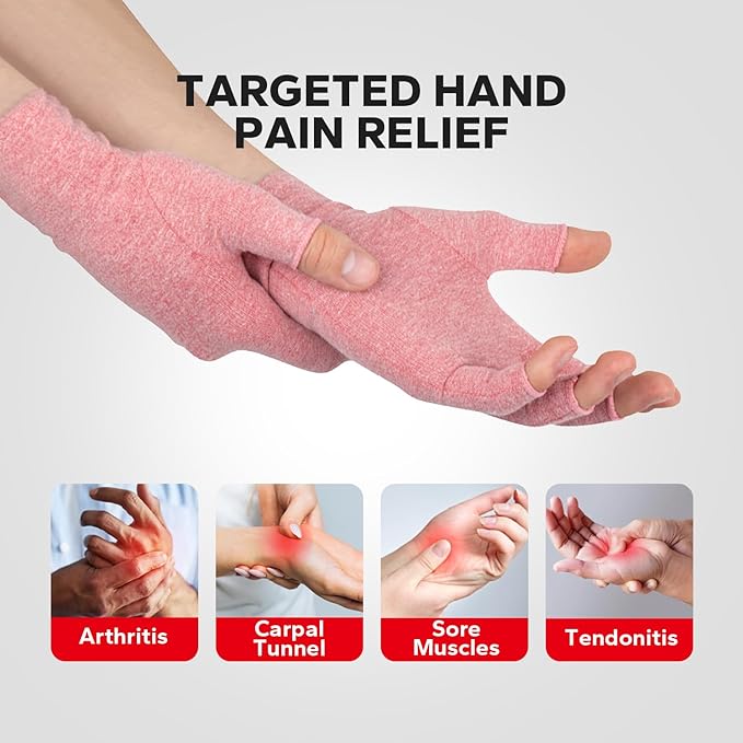 Fingerless Compression Gloves (1 Pair), Cotton Arthritis Gloves Women Men, Arthritis Pain Relief Gloves, Hand Compression Gloves Arthritis for Carpal Tunnel, Rheumatoid, Tendonitis