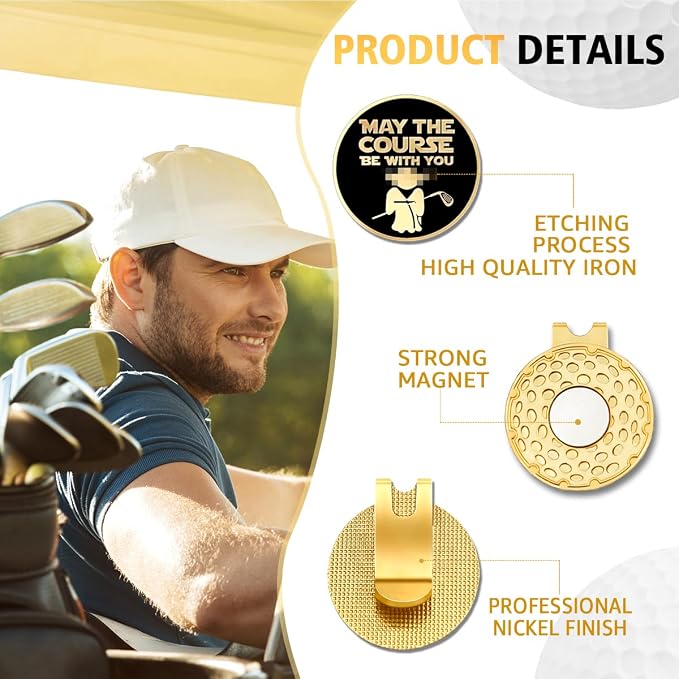 Black Gold Golf Ball Marker with Hat Clip, Funny Golf Accessories for Men Women Dad Mom Grandpa Golf Lover