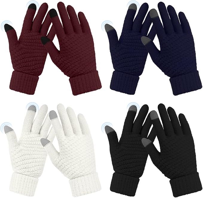 Omisy 4 Pairs Women Winter Gloves Touchscreen Cold Weather Mitten, Christmas Gifts for Adult Stockings Stuffers Mom Wife
