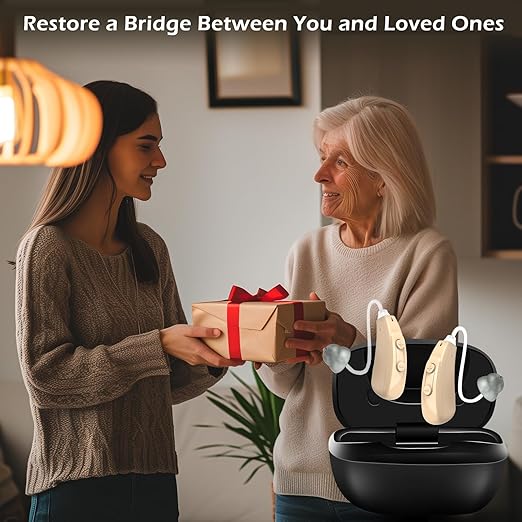 Hearing Aids for Seniors Rechargeable, OTC Behind-The-Ear BTE Ear Aid Buds Earbuds Not Amplifiers Adult Women Men, Sound Aides for Elderly Hearing Loss, Invisible Noise Cancelling