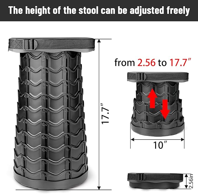Fishboy Upgraded Collapsible Stool, 400lbs Max Weight, Lightweight But Sturdy, Portable Retractable Folding Telescoping Foldable Camping Stool for Adults Outdoor Fishing Hiking BBQ