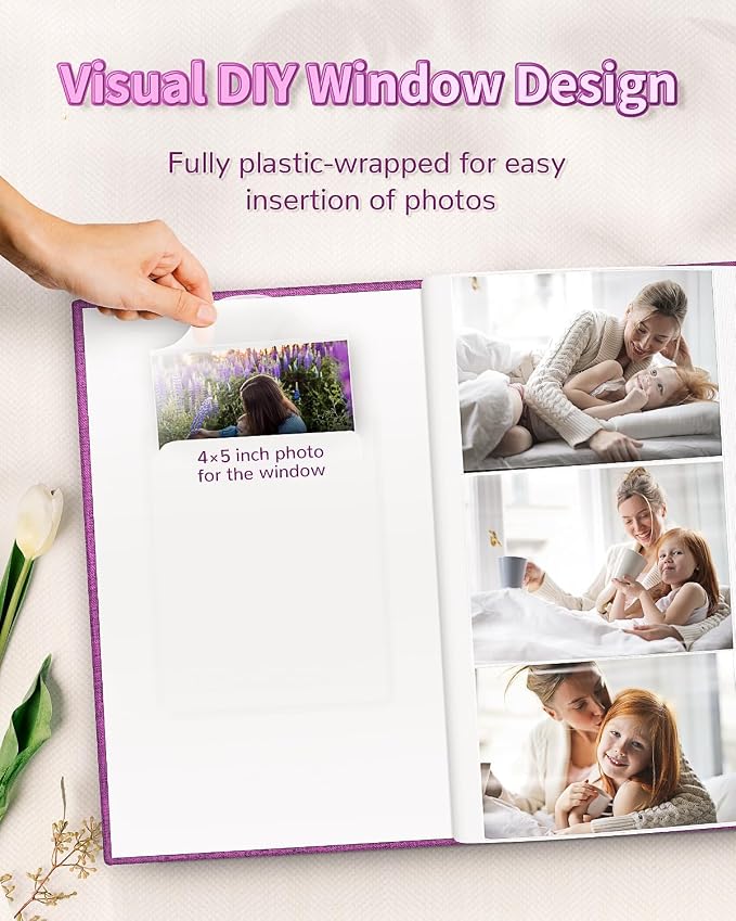 Artfeel Photo Album 4x6 with 300 Pockets,Slip-in Picture Albums,Linen Cover Memory Book with Front Window,White Page Vertical Photo Book for Wedding,Family,Anniversare,Baby,Vacation