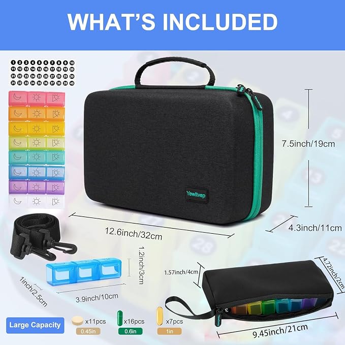 Monthly Pill Organizer 3 Times a Day, 31 Day Pill Organizer 3 Times a Day, Month Medicine Organizer Box, Medicine Pill Boxes with 32 Daily Compartments & Portable 7-Day Travel Medicine Organizing Bag