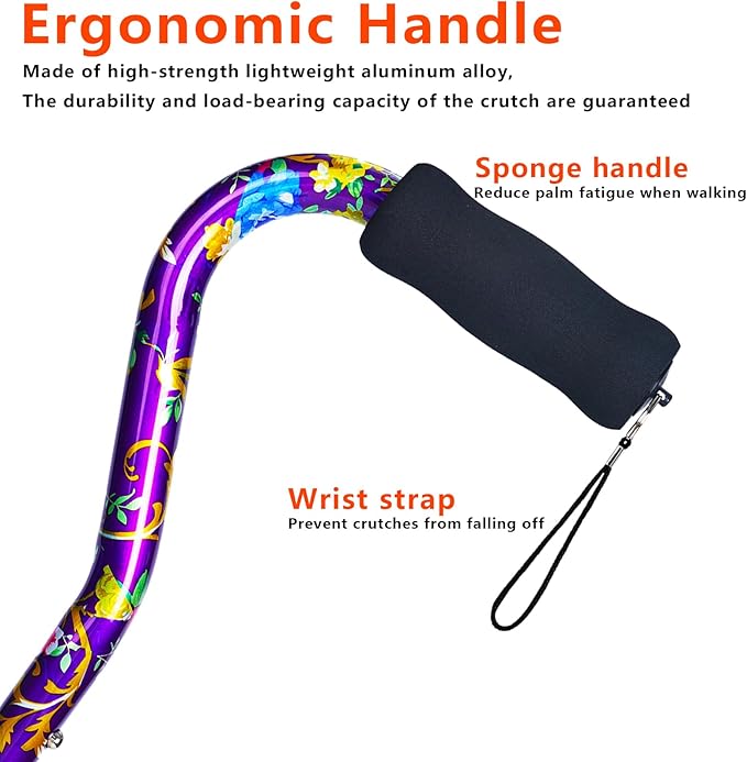 Floral Canes for Women Folding Cane for Stability with Non-Slip Base, Adjustable Walking Cane for Seniors - Lightweight Collapsible Walking Sticks with T & Offset Handle