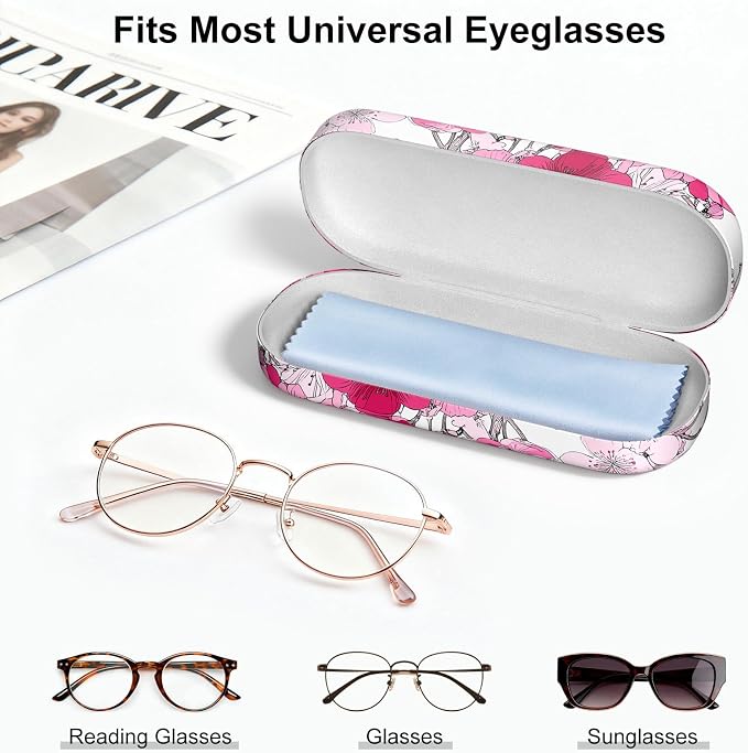 Hard Shell Leather Sunglasses Case,Classic Fashionable Cute Large Glasses Case for Women Men,Sunglass Eyeglasses