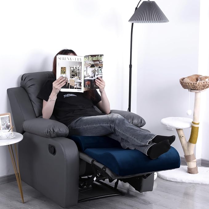 HOMBYS Foam Recliner Cushion with Leg Pillow for Elderly Large Square Seat Cushion Wave Shape Footrest for Armchairs Couch, Medium Thick & Supportive, Non-Slip Design, Sapphire Blue