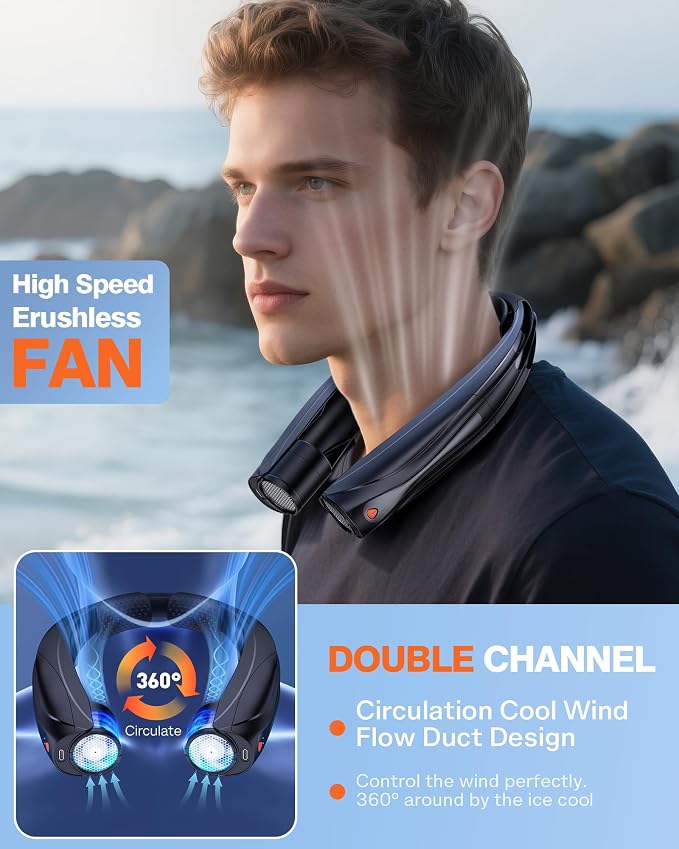Portable Neck Fan, 6000mAh Personal Fan, 360° Cooling Rechargeable Wearable Fan, 6 Speeds Adjustable Hands-Free Fans for Travel, Outdoor, Office, Ideal Summer Gifts